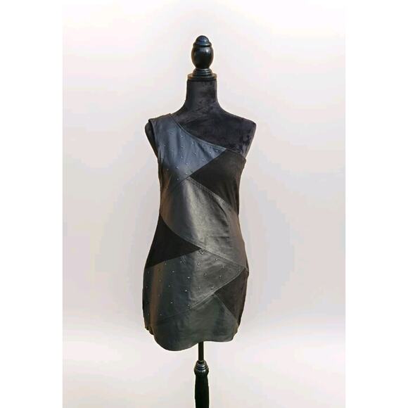 maria cher Dresses & Skirts - maria cher one shoulder studded leather Patchwork dress size 3